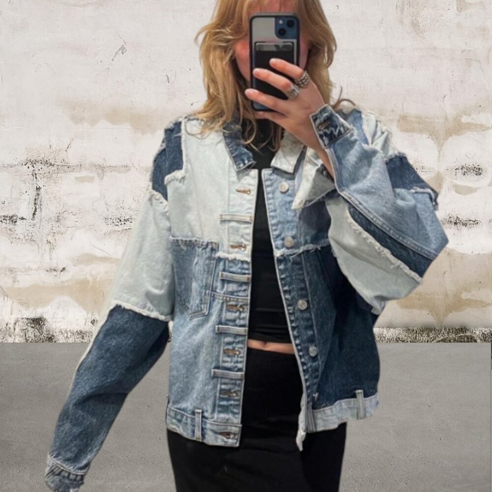 REVICE Denim Patchwork Jacket Size Large